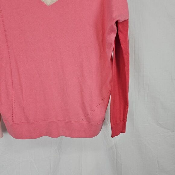 Whisper by Brodie Womens Sweater XS Silk Cotton Vneck Colorblock Quiet Luxury - Picture 2 of 8